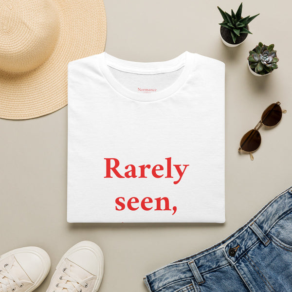 Rarely Seen, Always Noticed T-Shirt — Minimalist Statement Tee Red